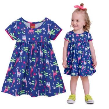 Imagem de Vestido Bebê e Infantil em Meia Mallha Girafas Kyly, Azul monaco, 01