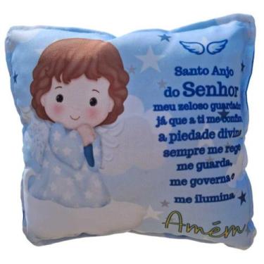 Imagem de Travesseiro Bebê Santo Anjo Azul Personalizado com Nome Fronha + Enchi