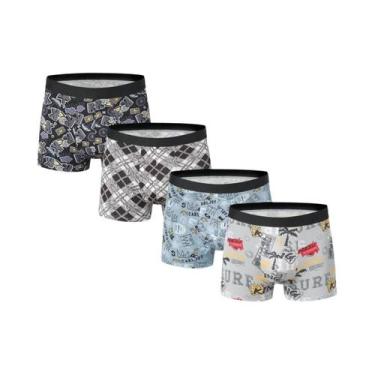 Imagem de Calções De Banho Masculinos plus Size Estampados, Conjunto De 4 Peças,