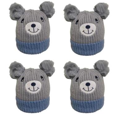 Imagem de kit 4 toucas gorro infantil de pompom bichinho para menino menina forr
