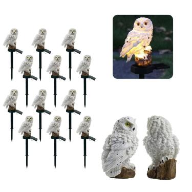 Imagem de Coruja Luminaria Solar Kit 12 Uni Casa Jardim Quintal Enfeite Luz Led Espeto Decoraçao Nortuna Enfeite Aves