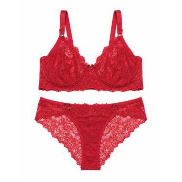 Imagem de Conjunto De Lingerie Plus Size Calcinha e Sutiã Sem Bojo De Renda Sexy