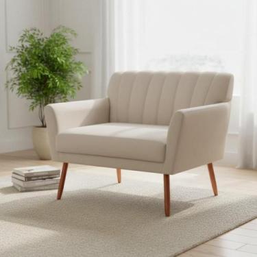 Imagem de Namoradeira Decorativa Cecília Suede Bege 2 Lugares Pés Madeira Mz Dec