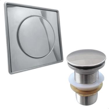 Imagem de Ralo Click E Porta Grelha Inox 15x15 E Valvula Click 1 1/4 Kit Banheir