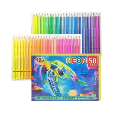 Imagem de Conjunto De Lápis Coloridos Neon 6 24 50 Peças, Materiais De Desenho F