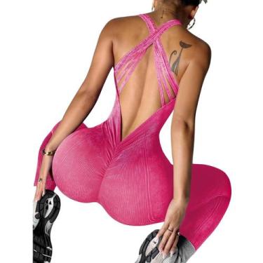 Imagem de Macacão Fitness Canelado Empina Bumbum Costas Decote em V Push Cores M