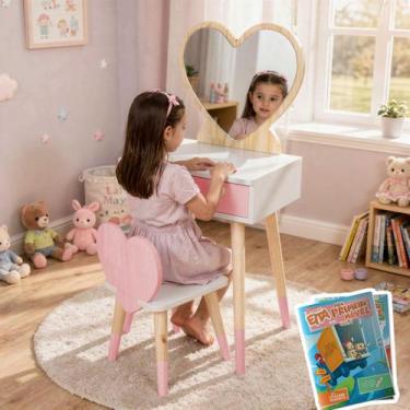 Imagem de Penteadeira Infantil com Cadeirinha e Espelho Coração Tamanho P Kit Li