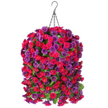 Imagem de Flores Artificiais INXUGAO Cesta Suspensa com Glória-da-Manhã