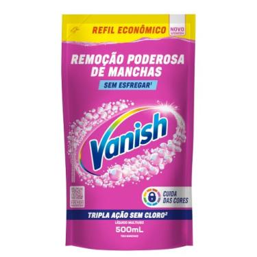 Imagem de Tira Manchas Líquido Vanish Oxi Action Pink refil 500ml para Roupas Coloridas. Sem Cloro, Remove Manchas sem Danificar o Tecido, Preserva as Cores e Deixa as Roupas com Aparência de Novas