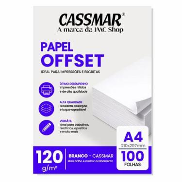 Imagem de Papel Offset 120g A4 210x297mm Cor Branco 100fls - Cassmar