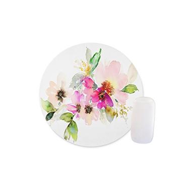 Imagem de Mouse pad Shuangyi – Linda almofada redonda de flores aquarelas de borracha antiderrapante e antiderrapante, Mouse pad de borracha para jogos