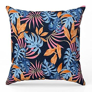 Imagem de Kit 2 Capas De Almofada 60x60 Decorativa Folhagem Marinho