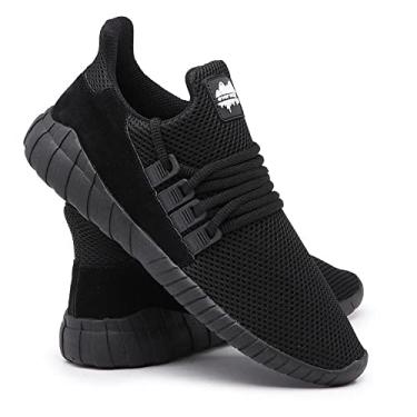 Imagem de Tênis Masculino Nylon Cadarço Perfuros Confortável Dia a Dia Black 42