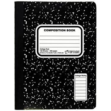 Imagem de Top Flight Caderno de redação de mármore costurado, preto/branco, pauta universitária, 24 x 19 cm, 100 folhas (41350)