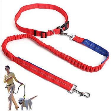 Imagem de Yajun Coleira de cachorro com mãos livres, para corrida, treinamento, corrida com cães, cinto reflexivo retrátil para caminhada, correia elástica, vermelha