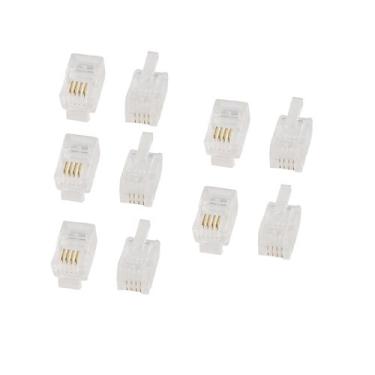 Imagem de uxcell Conector RJ09 de 10 peças, plugue de telefone modular 4P4C RJ09 para cabo de linha telefônica, conectores adaptadores de conector de telefone padrão, crimpador de extremidade de crimpagem para