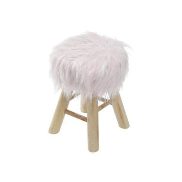 Imagem de Puff Boxbit Petit Pelo Longo Rosa Base Madeira