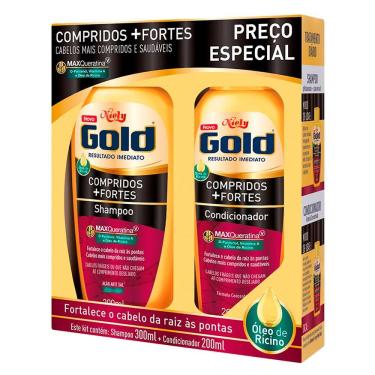 Imagem de Kit Shampoo 275ml + Condicionador 175ml Niely Gold Compridos + Fortes