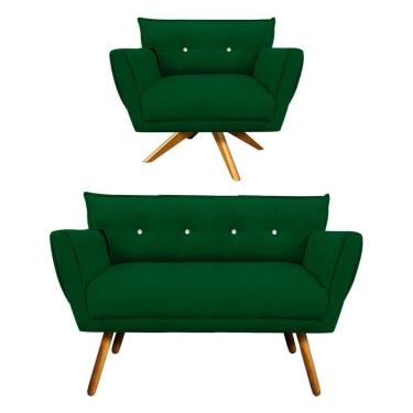 Imagem de Kit 1 Namoradeira e 1 Poltrona Giratória Anitta Suede Verde