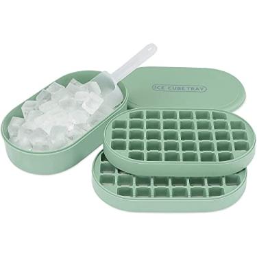 Imagem de Bandeja de cubo de gelo com tampa e cesto, bandejas de gelo para congelador de fácil liberação e silicone flexível 72 cubos moldes de gelo empilháveis com recipiente, máquina de gelo com colher, livre de BPA (verde)
