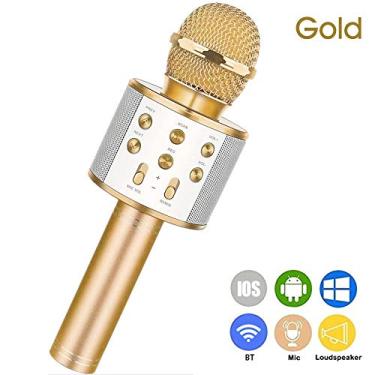 Imagem de KKmoon WS-858 Microfone portátil sem fio de karaokê Celular de mão Leitor de karaokê BT HIFI alto-falante Selfie 3 em 1 recarregável Li-bateria Karaokê KTV MIC Máquina