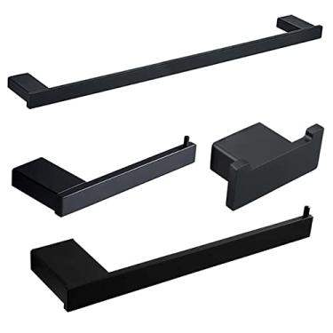 Imagem de Acessórios de banheiro preto Conjuntos de ferragens Robe Gancho Barra de Toalhas Rack Bar Prateleira Suporte de lenço de papel Suporte de escova de dentes, 3 conjunto
