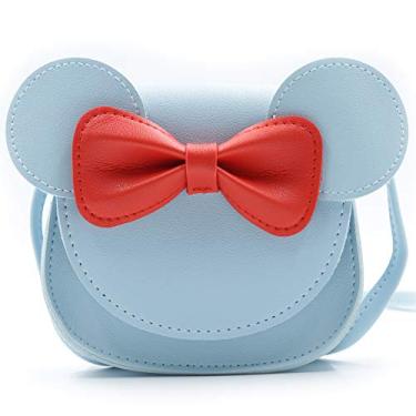 Imagem de HXQ Bolsa transversal com laço de orelha Little Mouse, bolsa de ombro de poliuretano para crianças e meninas, Azul, Little