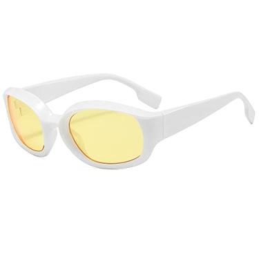 Imagem de Óculos de sol femininos ovais designer retrô óculos de sol para homens clássico colorido vintage sombra feminina uv400, branco, amarelo, CN