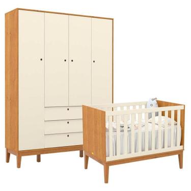 Imagem de Berço Americano e Guarda Roupa Unique 4 Portas Freijó Off White Eco Wood - Matic