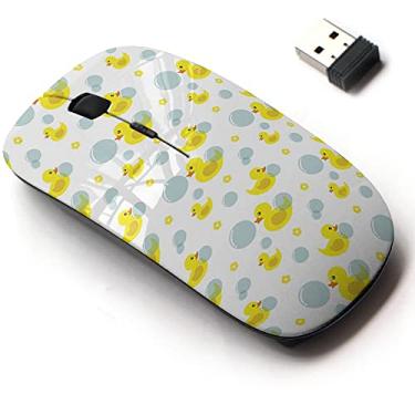 Imagem de Mouse sem fio 2.4G com design de padrão bonito para todos os laptops e desktops com nano receptor - Bolhas de patos fofos