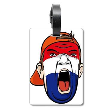 Imagem de Bandeira da Holanda cabeça de maquiagem facial boné gritando mala etiqueta cartão de bagagem etiqueta, Multicolorido.