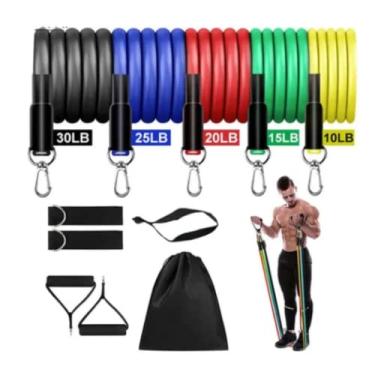 Imagem de kit elástico extensor 11 peças resistente exercício funcional treino fitness academia musculação