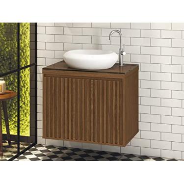 Imagem de Gabinete De Banheiro Ripado 60 Freijó Com Cuba Branca de Louça