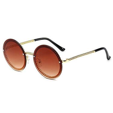 Imagem de Óculos de sol femininos chique sem corrente de liga de lente de luxo vintage retrô preto sexy redondo óculos de sol feminino sem aro, 2, tamanho único