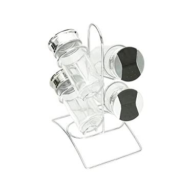 Imagem de Conjunto 4 Porta Tempero de Vidro com Tampa Plástico e Suporte Metal 14cm x 10cm x 20cm - Wolff