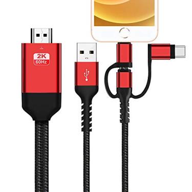Imagem de Cabo adaptador HDMI 3 em 1 tipo C/micro USB/telefone MHL para espelhamento HDMI (VERMELHO)