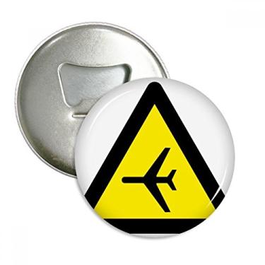 Imagem de Símbolo de aviso amarelo preto avião triângulo abridor de garrafa ímã de geladeira emblema multifuncional