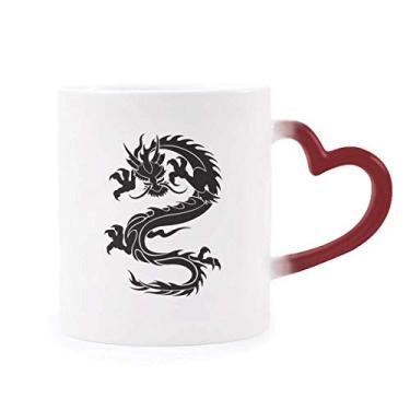 Imagem de Caneca sensível ao calor Dragon Animal Art Grain contorno vermelho muda de cor