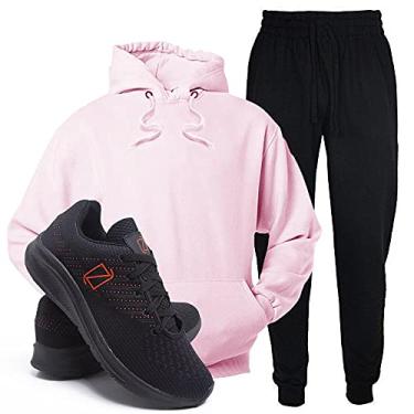 Imagem de Conjunto Blusa e Calça Moletom + Tenis Academia Casual Conforto - Rosa/PretoLaranja - P/42