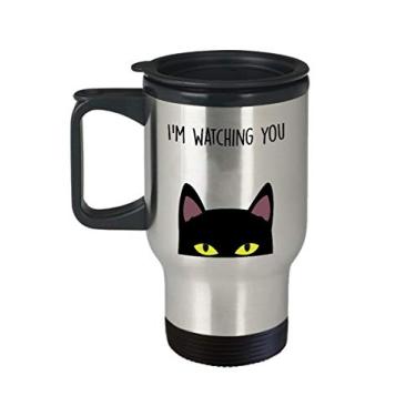 Imagem de Caneca de viagem de gato espiando - Copo isolado - I'm watching you with Peeking Cat - Ideia engraçada de presente para amantes de gatos homens/mulheres/meninas