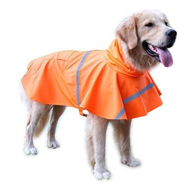 Imagem de NACOCO Capa de chuva para cachorro grande, ajustável, à prova d'água, leve, com capuz, com faixa refletiva (M, laranja)