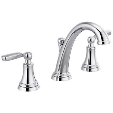 Imagem de Delta Faucet Woodhurst Torneira de banheiro ampla cromada, torneira de banheiro cromada 3 furos, torneira da pia do banheiro, conjunto de drenagem de metal, cromo 3532LF