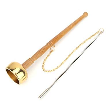 Imagem de Sino de mão budista, cabo de madeira budista, sino cantando escrituras implementando sinos de monge tibetano, sino de mão de latão budista para meditação, suprimentos budistas tibetanos