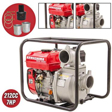 Imagem de Motobomba Autoescorvante GW300 Kawashima À Gasolina 212cc 7HP 4 Tempos 26MCA 60000L/H Para Irrigação de Hortas e Pomares