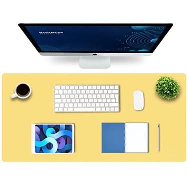 Imagem de K KNODEL Tapete de mesa grande de couro para escritório, mouse e teclado, tapete para computador e laptop, protetor e capa de mesa, bloco de escrita e mata-borrão (89,9 x 43,2 cm, amarelo)