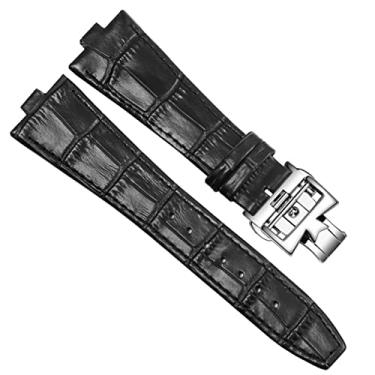 Imagem de DFAMIN Pulseira de couro genuíno para Vacheron Constantin OVERSEAS Series 4500V 5500V P47040 Fivela de aço inoxidável 25 * 8 mm Pulseira de relógio masculina (Cor: preto-prata-B, Tamanho: 25-8mm)