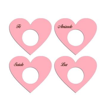Imagem de Porta Guardanapo Coração Desejos Kit 4 Peças 7,5cmx6,5cm - Cria Arte Laser Rosa Claro