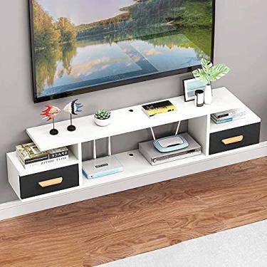 Imagem de StrOux Suporte flutuante para TV, gabinete flutuante para TV, centro de entretenimento de mídia, armário de TV montado na parede, console de TV suspenso para cabos, roteadores, leitores de DVD, Hello