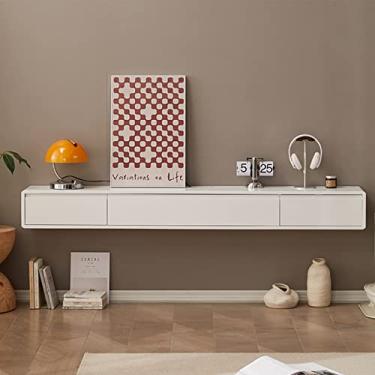 Imagem de JUNNIU Unidade de TV montada na parede Prateleira flutuante com 2 gavetas, console de mídia montado na parede centro de entretenimento, prateleira flutuante de armazenamento multimídia para sala de estar quarto/B/140 cm decoração