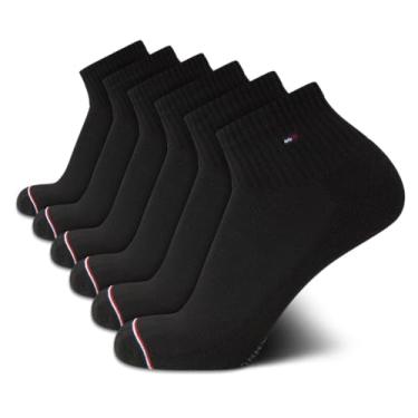 Imagem de Meias masculinas Tommy Hilfiger – Meias esportivas de desempenho acolchoadas acima do tornozelo (pacote com 6), Preto, Shoe Size: 7-12